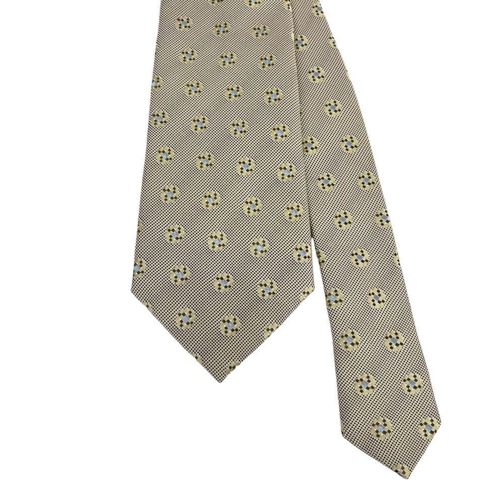 Ermenegildo Zegna Contemporary Tie Gold Geometric Pinwheel Silk 3 3/8" x 57" euc